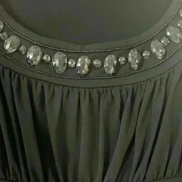 EUC AB Studio Black Blouse With Jeweled Neckline Women’s Large - Picture 7 of 10